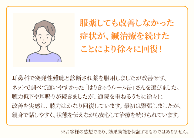 服薬して改善しなかった症状が、鍼治療を続けたことにより徐々に回復！